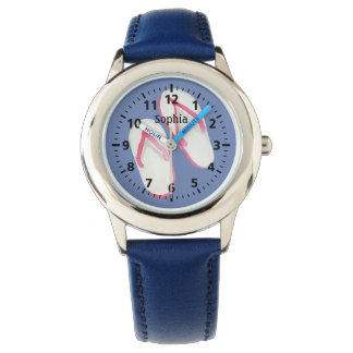 Pink Summer Flip Flops on Blue Personalised Watch