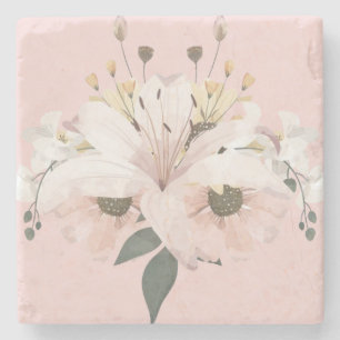 Pink Summer Floral Stone Coaster