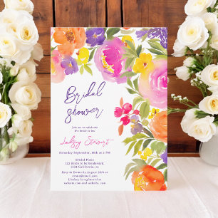 Pink summer floral watercolor bridal shower invitation