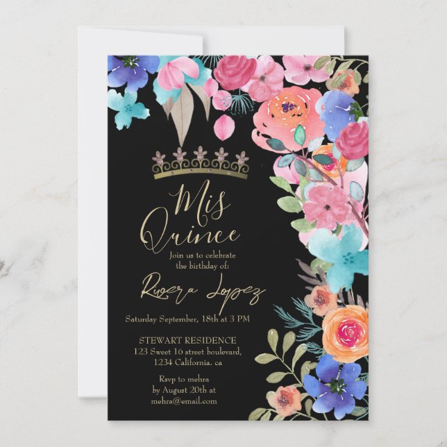 Pink summer floral watercolor photos Quinceanera  Invitation (Front)