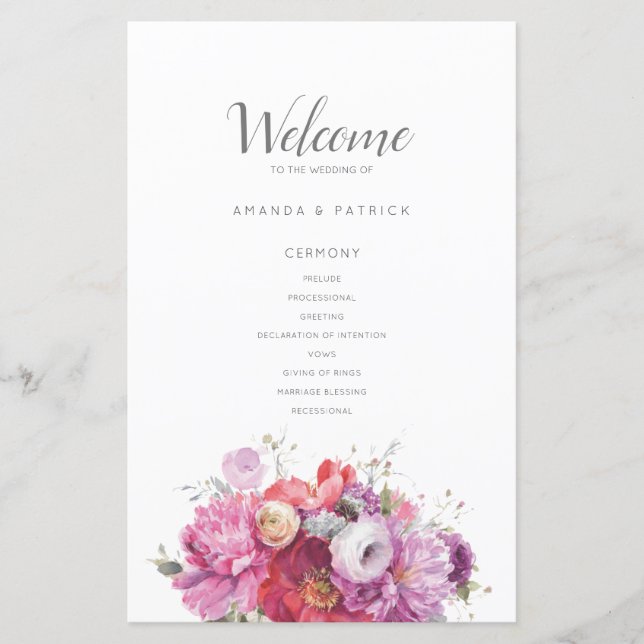 Pink Summer Floral Watercolor Wedding (Front)