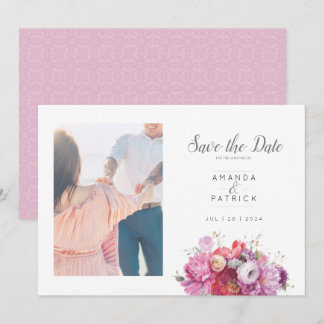 Pink Summer Floral Watercolor Wedding Photo Save The Date