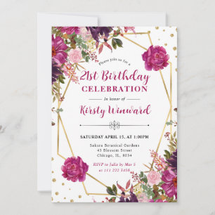 Pink Summer Flowers Flowers Frame Birthday Invitation