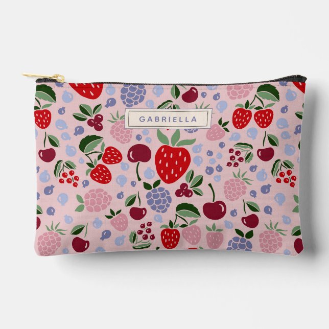 Pink Summer Fruit Berries Bridesmaid Personalised Accessory Pouch (Front)
