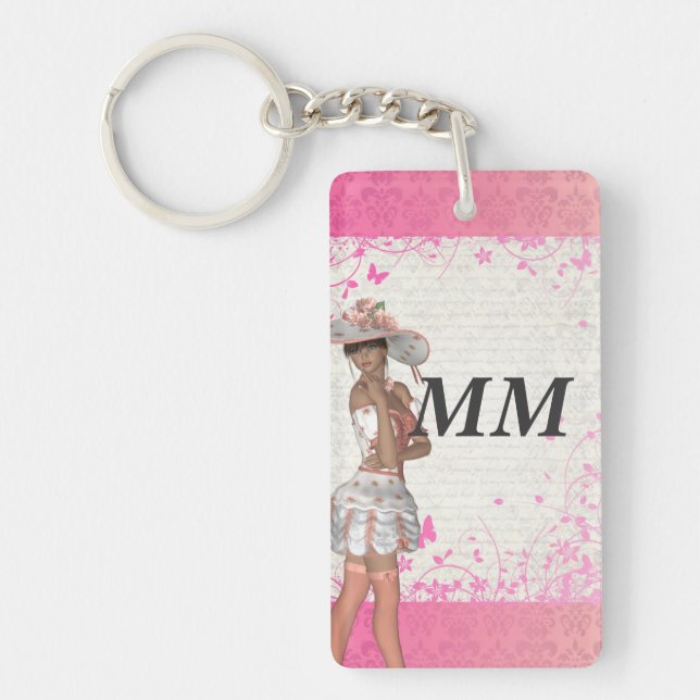 Pink summer girl key ring (Front)
