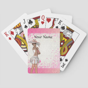 Pink summer girl playing cards