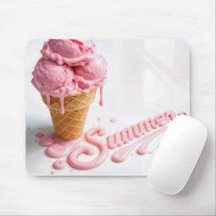 Pink Summer Ice Cream Cone Mouse Mat