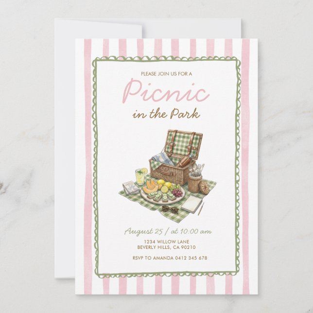 Pink Summer Picnic in the Park Invitation (Front)