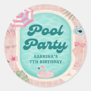 Pink Summer Pool Party Birthday Sticker
