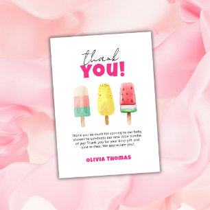 Pink Summer Ready To Pop Ice Cream Baby Shower Thank You Card