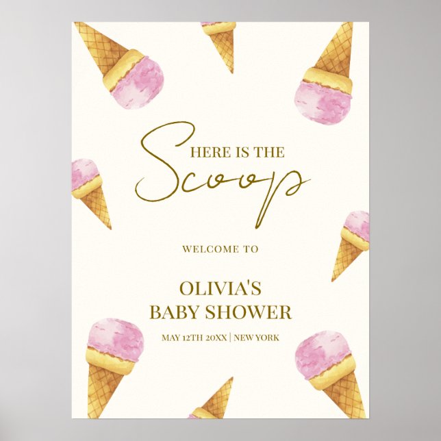 Pink Summer Scoop Ice Cream Baby Shower Welcome  Poster (Front)