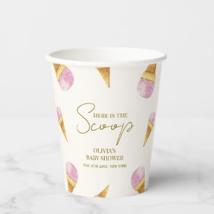Pink Summer Scoop Ice Cream Frame Baby Shower Paper Cups