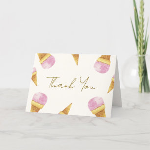 Pink Summer Scoop Ice Cream Frame Baby Shower Thank You Card