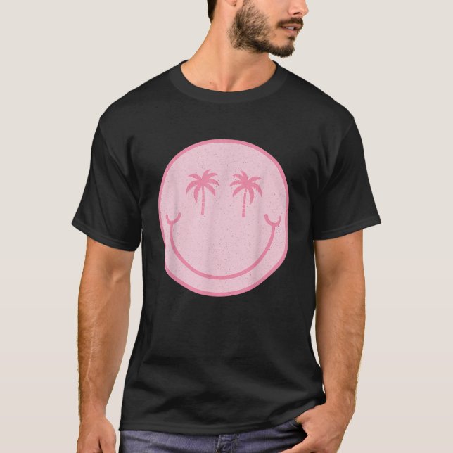 Pink Summer Smile Face Cute Happy Peace Smiling Fa T-Shirt (Front)