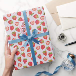 Pink Summer Strawberry Pattern Wrapping Paper