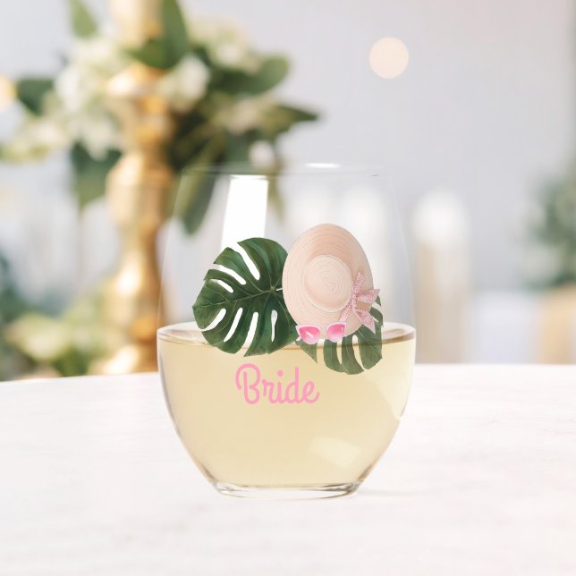 Pink Summertime Glam Bachelorette | Bride Stemless Wine Glass (Insitu (Wedding))