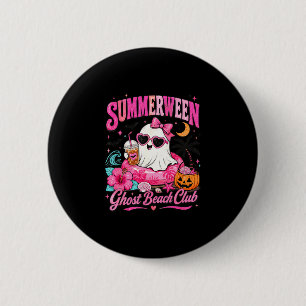 Pink summerween cute ghost tropical beach vacation 6 cm round badge