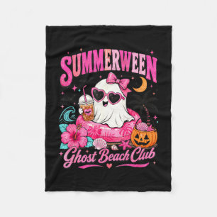 Pink summerween cute ghost tropical beach vacation fleece blanket