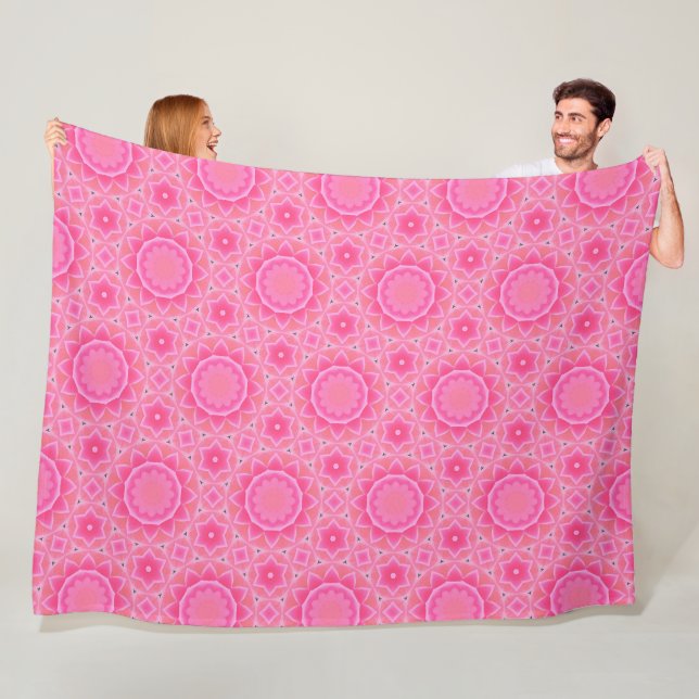 Pink sun and stars baby girl mosaic pattern fleece blanket (In Situ)