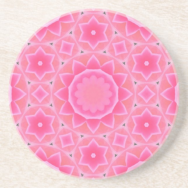Pink sun and stars baby girl mosaic pattern paper coaster (Front)