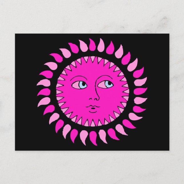 Pink Sun Cartoon Art Postcard (Front)