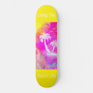 Pink Sun Set Colour Pop Palm Tree Beach Life   Skateboard
