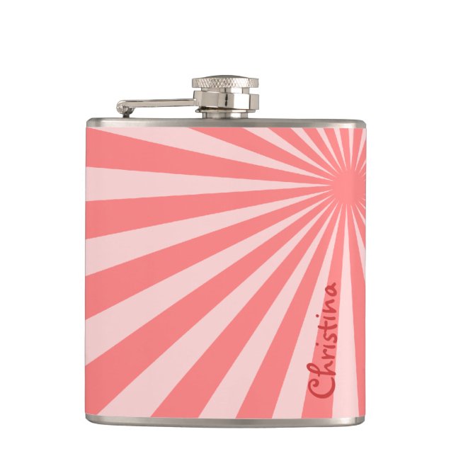 Pink Sunburst "Add Your Name" Hip Flask (Front)