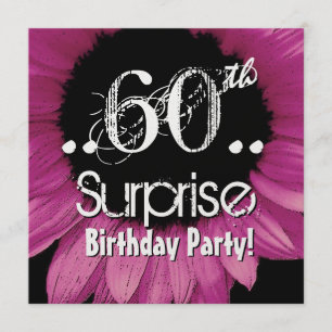 Pink Sunflower 60th Surprise Birthday Metallic Invitation