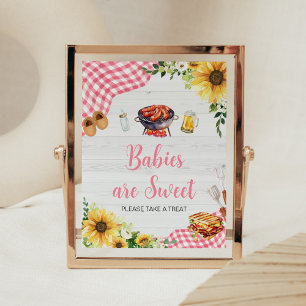 Pink Sunflower BBQ Baby Shower Babies are Sweet Poster