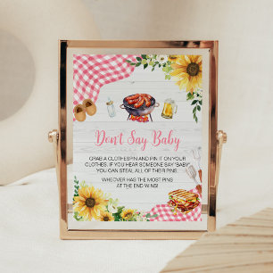 Pink Sunflower BBQ Baby Shower Don't Say Baby Poster