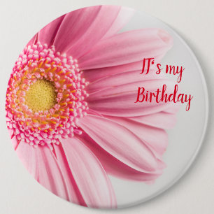 Pink Sunflower Birthday Button