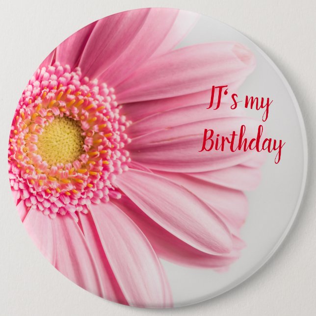 Pink Sunflower Birthday Button (Front)