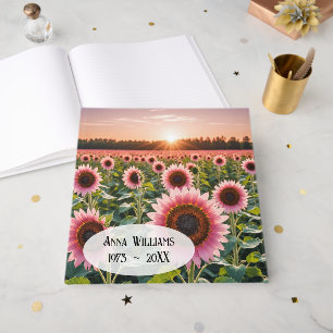Pink Sunflower Field For Memorial Service Guest Book