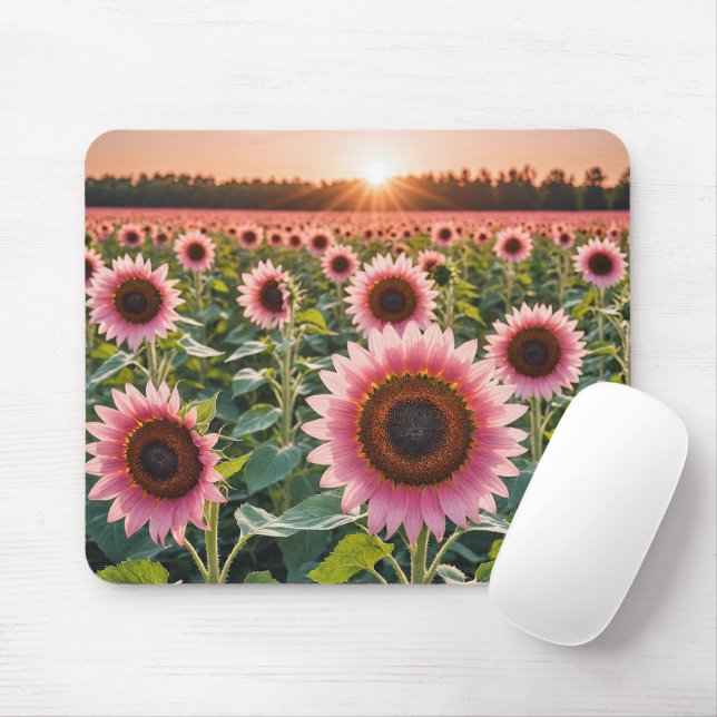 Pink Sunflower Field Mouse Mat (With Mouse)