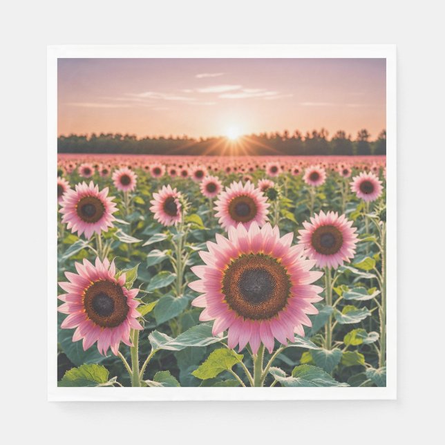 Pink Sunflower Field Napkin (Front)
