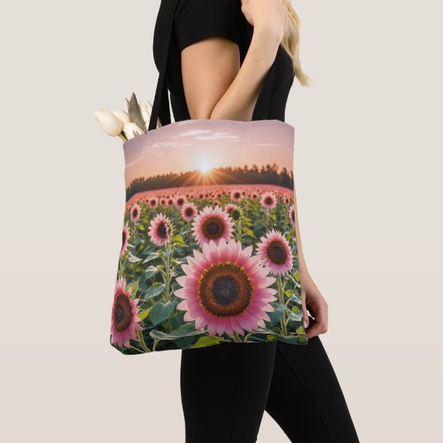 Pink Sunflower Field Tote Bag (Close Up)