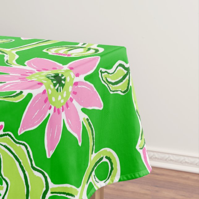 Pink Sunflower / Floral Garden Party Green Tablecloth (In Situ)