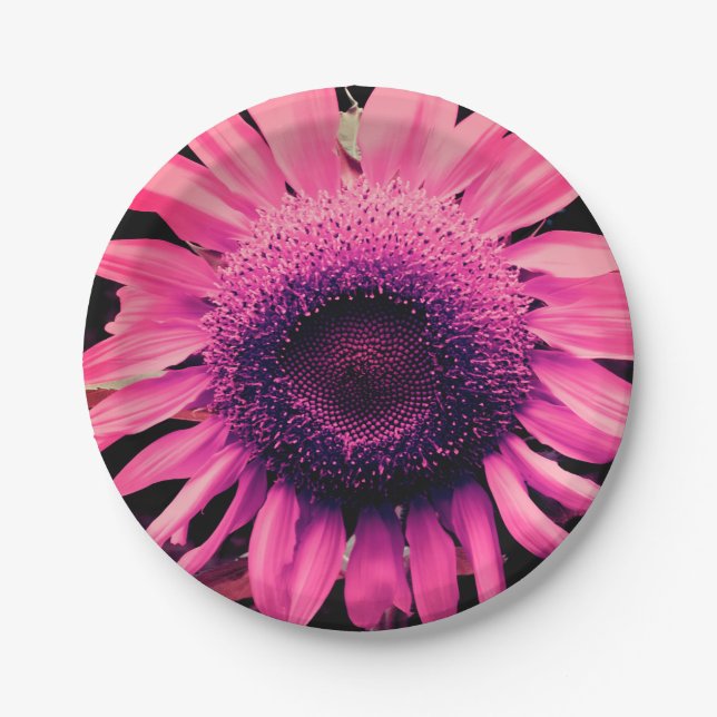 Pink Sunflower Paper Plate (Front)