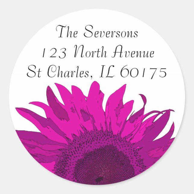 Pink Sunflower Return Address   Classic Round Sticker (Front)