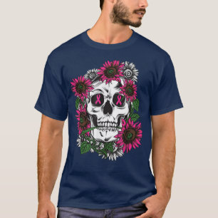 Pink Sunflower Skull Breast Cancer Awareness Hallo T-Shirt