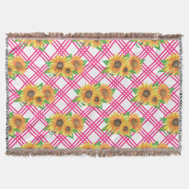 Pink Sunflower Throw Blanket (Front)
