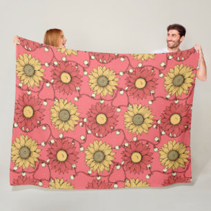 Pink Sunflowers Christmas Fleece Blanket
