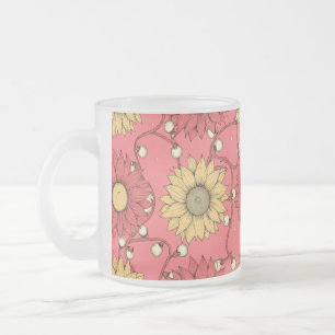 Pink Sunflowers Christmas Frosted Glass Coffee Mug