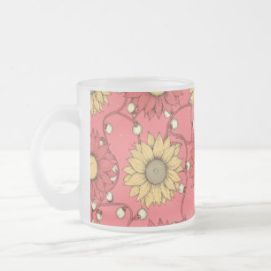 Pink Sunflowers Christmas Frosted Glass Coffee Mug