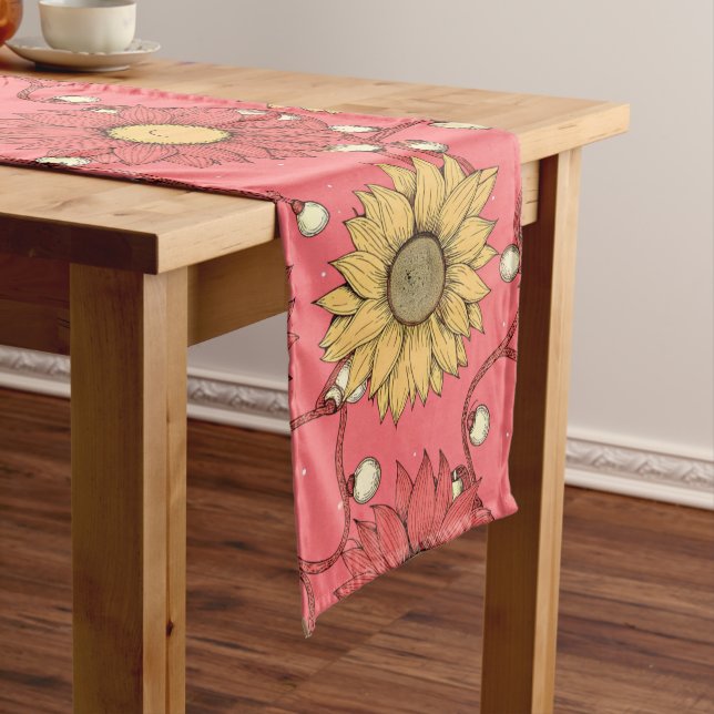 Pink Sunflowers Christmas Long Table Runner (In Situ)