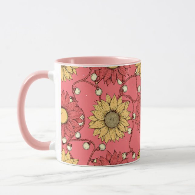 Pink Sunflowers Christmas Mug (Left)
