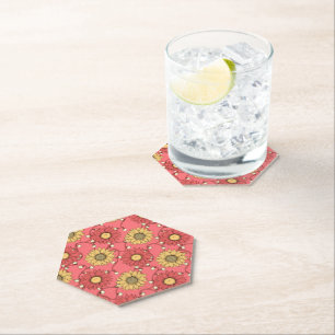 Pink Sunflowers Christmas Paper Coaster