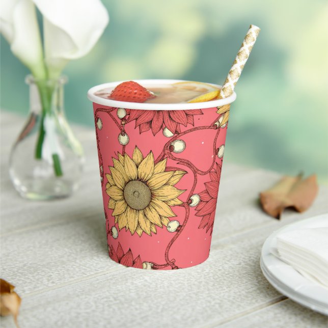 Pink Sunflowers Christmas Paper Cups (Insitu)