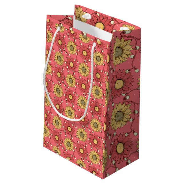 Pink Sunflowers Christmas Small Gift Bag (Back Angled)