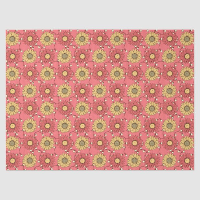 Pink Sunflowers Christmas Tissue Paper (Front)